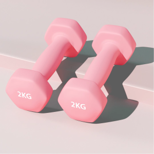 Vikee Neoprene Hex Dumbbells – Color Coded, Anti-Roll Design, Multiple Colors (2kg)