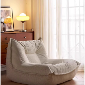 Home Corduroy Bean Bag Lounge Chair, Memory Foam Floor Sofa for Living Room, Bedroom & Small Spaces, No Assembly, Modern Minimalist Style (Beige)