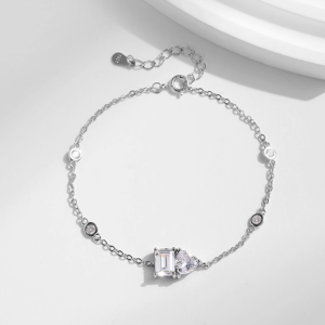 Modian Jewelry 925 Sterling Silver Geometric Zircon Bracelet for Women, Minimalist Dainty Chain Bracelet