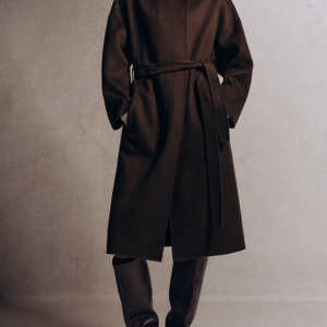 Millpris Luxe Women’s 100% Cashmere Double-Faced Coat with Belt, Ebony Brown Oversized Woolen Overcoat