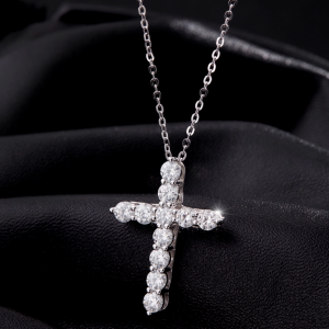 Modian Jewelry Platinum Moissanite Cross Necklace for Women & Men, Diamond-Inspired Pendant Necklace